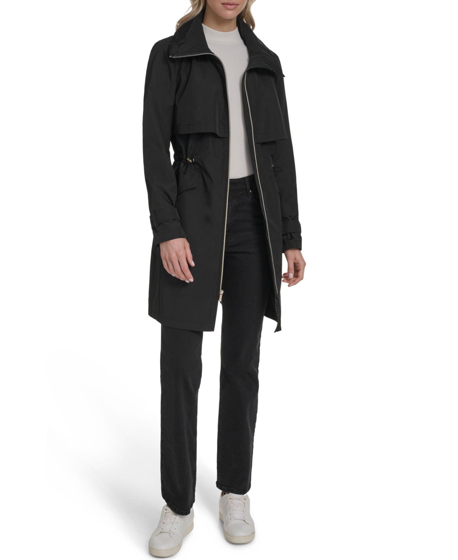 Women's Zip Up Trench Coat With Stow Away Hood