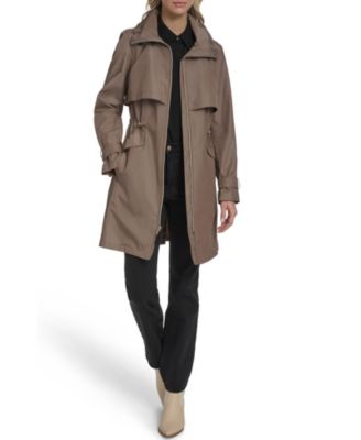 Women's Zip Up Trench Coat With Stow Away Hood