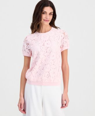 Women's Lace-Front Short-Sleeve Sweater