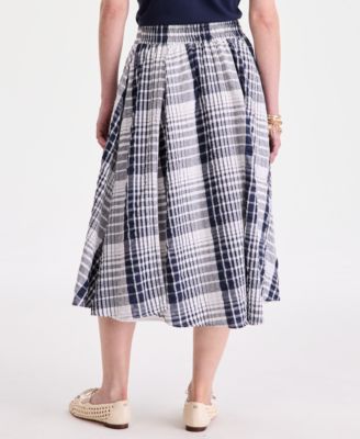 Women's Pull On Check-Print Midi Skirt