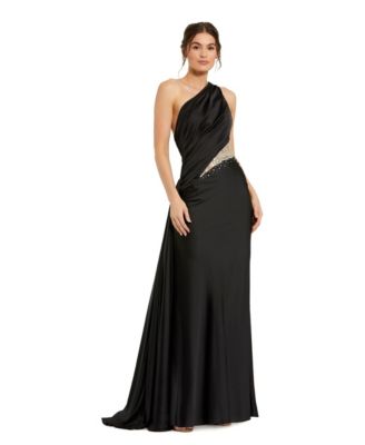 Women's One Shoulder Charmeuse Gown With Beaded Cutout
