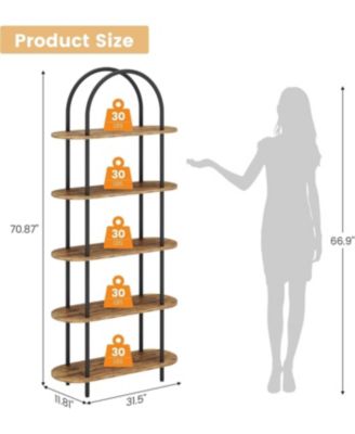 71" 5-Tier Metal Collapsible Bookshelf, Portable Freestanding Storage Bookcase