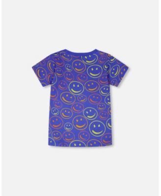 Toddler Boys Cotton Jersey T-Shirt Blue Smiley Print - Toddler|Child