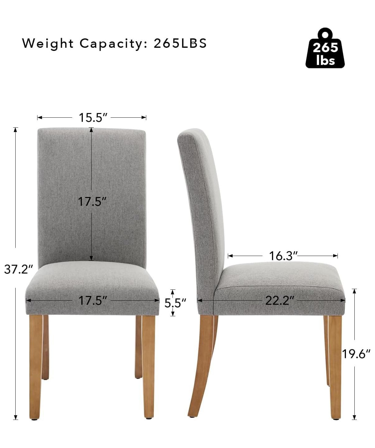 gaomon Set of 4 Modern Fabric Upholstered Dining Chairs, Curved Backrest Ergonomic Kitchen Chairs with Heavy-Duty Wood Legs