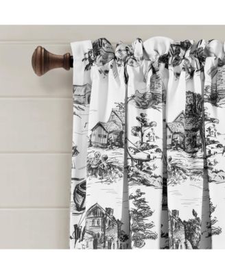 French Country Toile Light Filtering Window Curtain Panels Pair 52"W x 84" +2" White & Charcoal - Vintage Curtains for Living Room