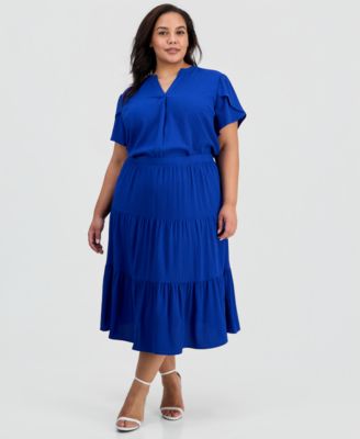 Plus Size Tiered Midi Skirt