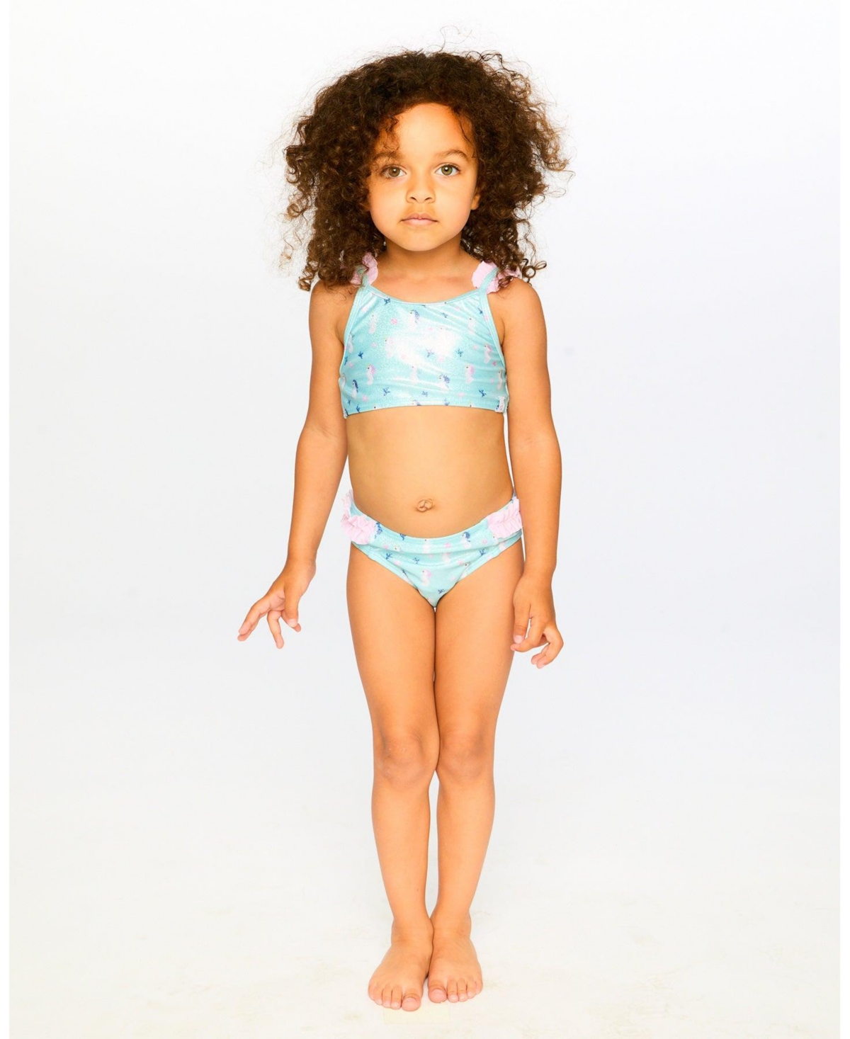 Deux par Girls Two-Piece Swimsuit Blue Seahorse Print