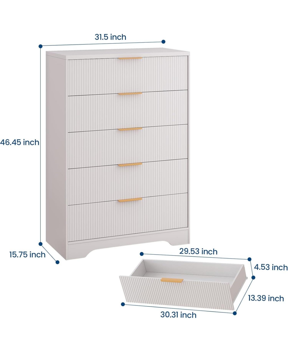 gaomon Dresser for Bedroom with 5 Drawers, Wave Fluted Modern Chest of Tall Wood Storage Organizer Nursery, Hallway, Living Room, Closet