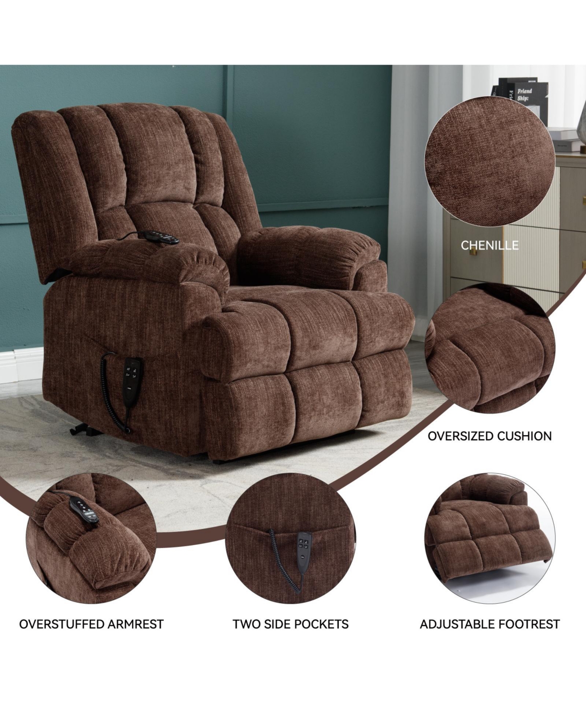 Clihome Power Lift Recliners, Dual Motor Heat Massage Infinite Position Recliner Chair