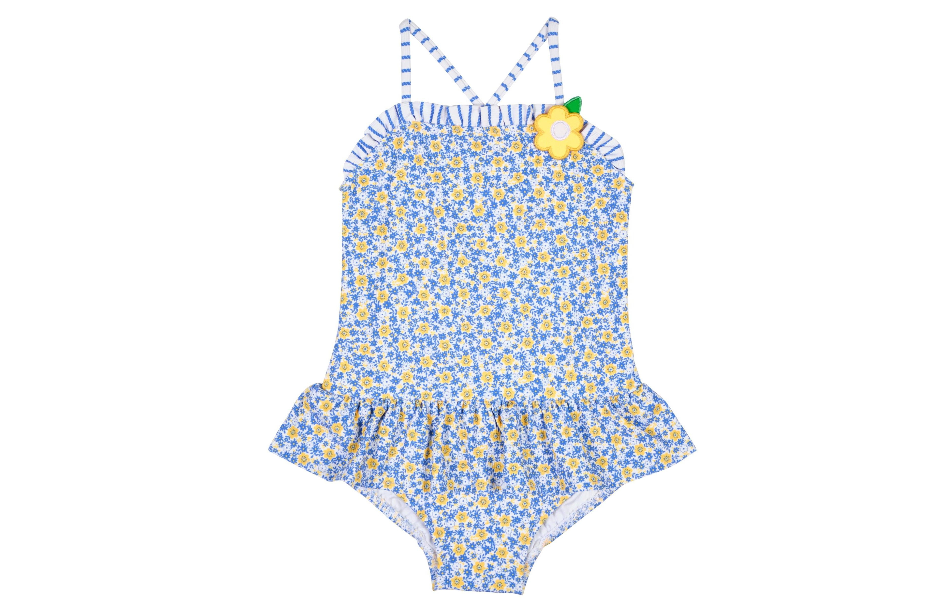 Florence Eiseman Girls Floral Skirted Swimsuit with Flower