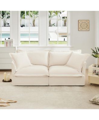 Modular 2-Seat Sofa Couches, Chenille Loveseat Deep Seat Sofa Couch with Removable Covers & 2 Pillows