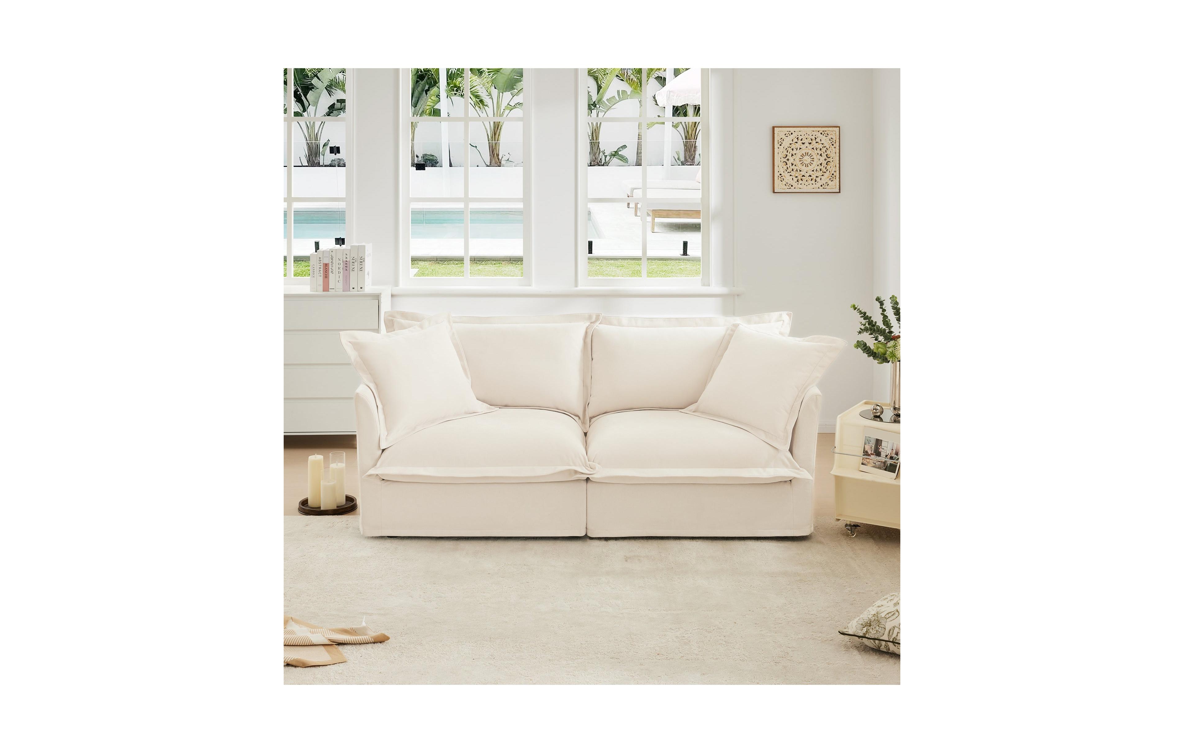 Boyel Living Modular 2-Seat Sofa Couches, Chenille Loveseat Deep Seat Sofa Couch with Removable Covers & 2 Pillows