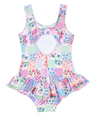 Little Girls Patchwork Floral Hip Ruffle Swimsuit