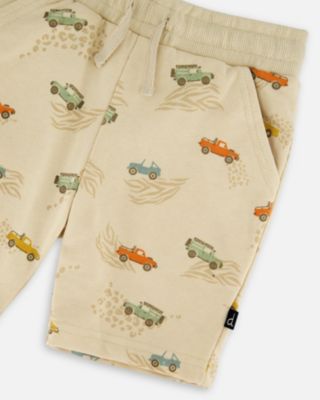 Toddler Boys French Terry Shorts Beige Jeep Print - Toddler|Child