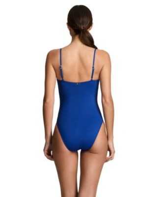Women's Blue Saturn Square Neck Lingerie One-Piece Swimsuit