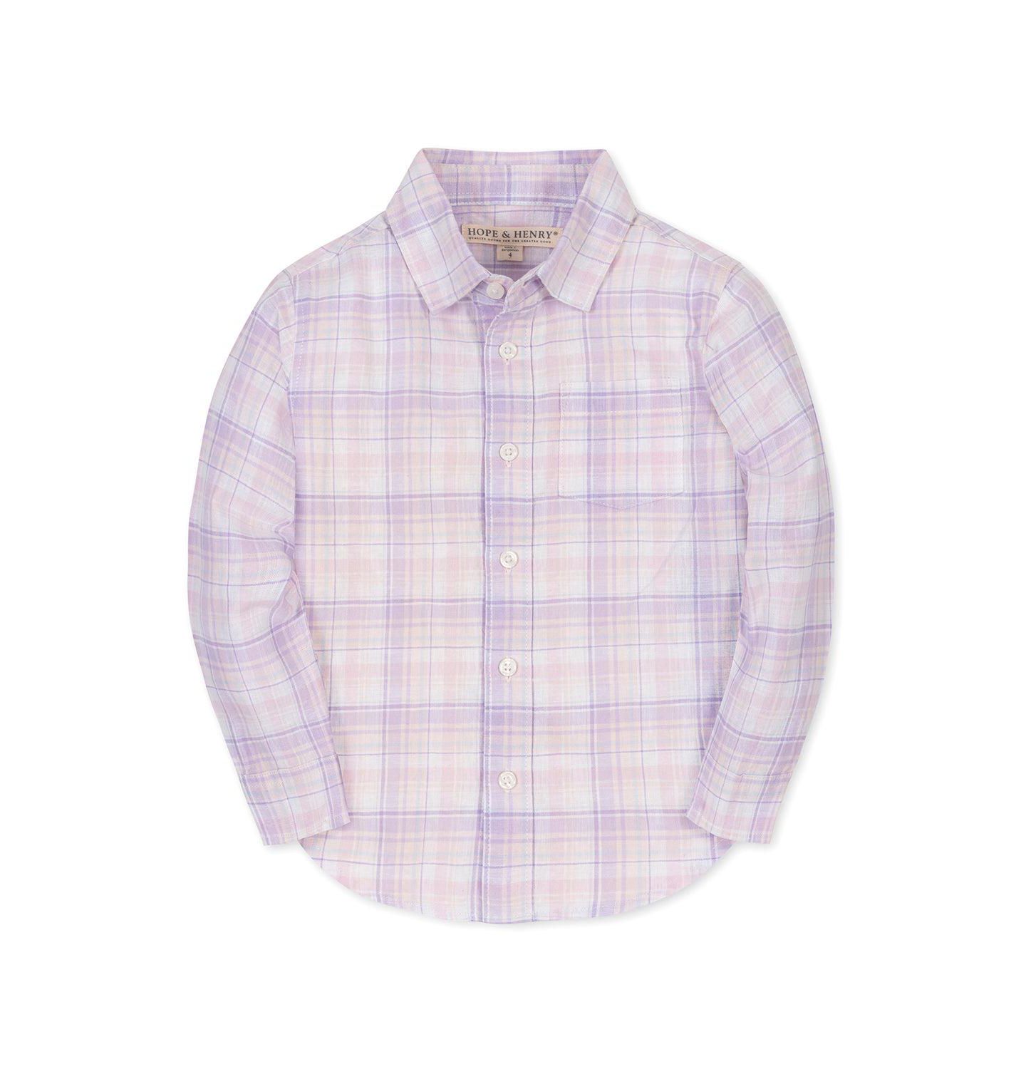Рубашка Hope & Henry Linen Long Sleeve Button Down Shirt для мальчиков, цвет: Клетчатый — фото 1