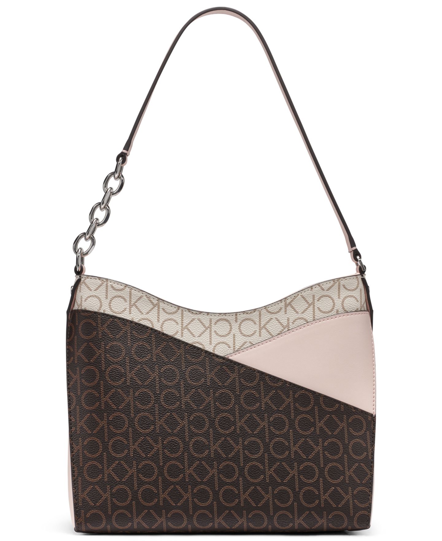 Женская сумка Calvin Klein Nova Chain Mixed Signature Top Zipper Shoulder, цвет: Хаки / Розовый — фото 2