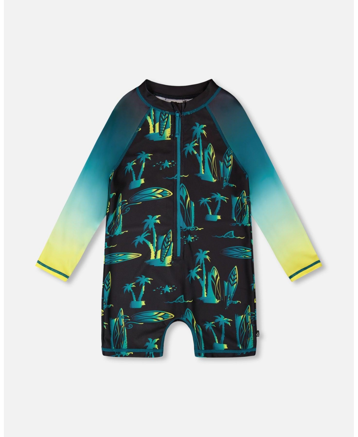 Deux par Boys One-Piece Long Sleeve Rashguard Black Surf Print
