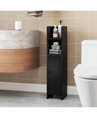 Space-Saving Corner Bathroom Slim Cabinet with Door and Adjustable Shelf