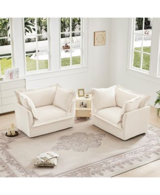 Set of 2 Armchair with Removable Cushions, Single Seat Couch Sofa, Deep Seat Accent Chair Set with 2 Large Pillows