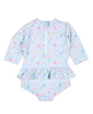 Baby Girl Floral Print One Piece Rashguard with Bow