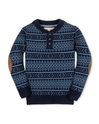 Little and Big Boys' Organic Long Sleeve Henley Pullover Sweater with Elbow Patches