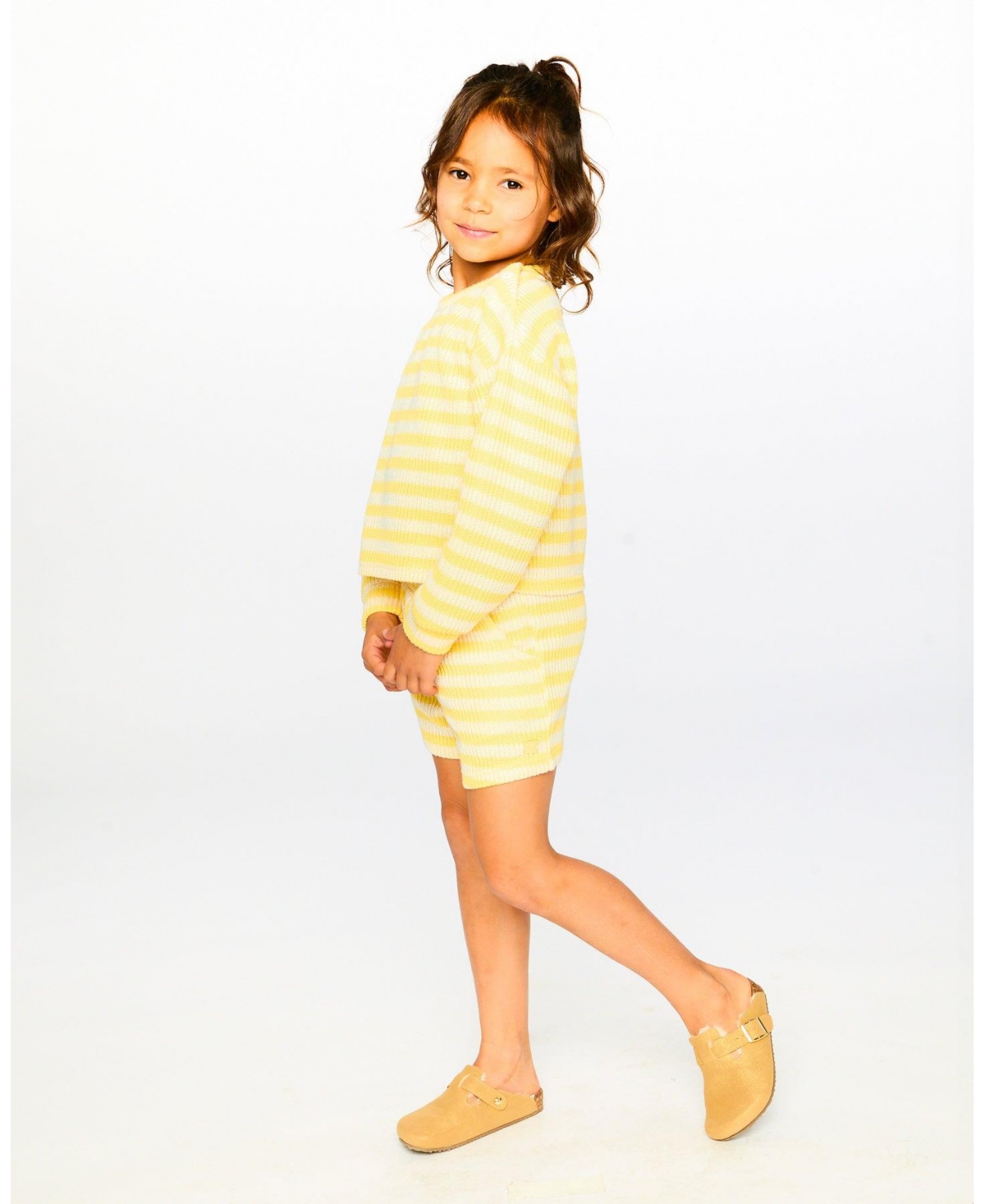 Deux par Deux Toddler Girls Striped Shorts Yellow and White
