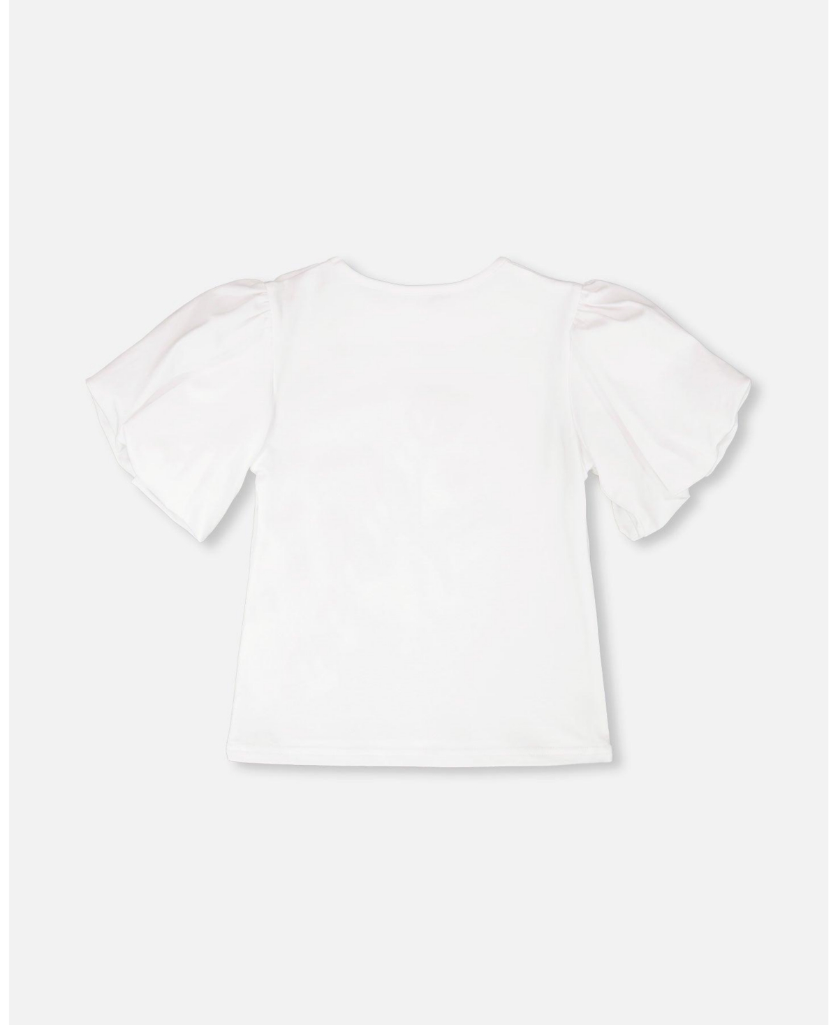 Deux par Deux Big Girls Cotton Jersey Top White with Embroidery