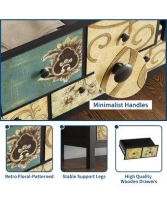 Rustic 6 Drawer Wood Dresser with Metal Handles, Retro Floral Farmhouse Chest for Bedroom/Living Room