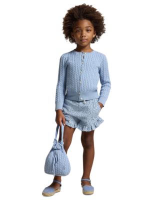 Girls' 2T-6X Mini-Cable Front-Button Cardigan