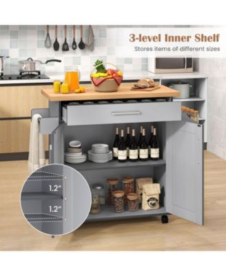 Kitchen Island Cart with Towel Rack and Spice Rack
