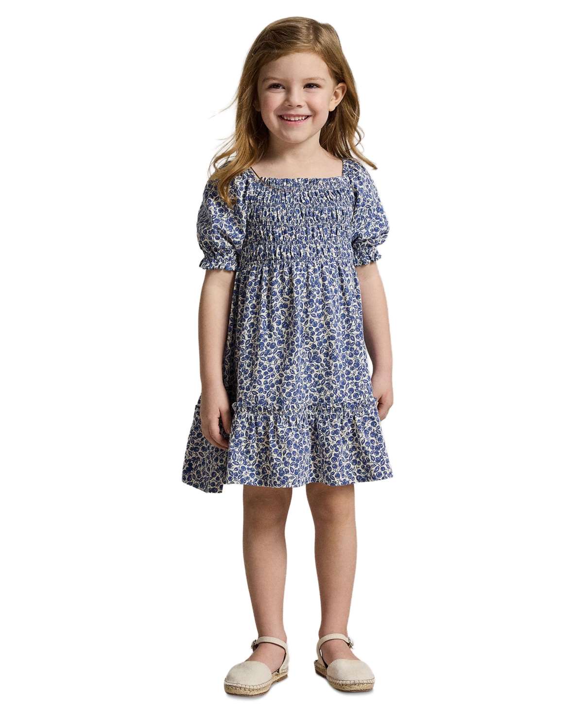 Polo Ralph Lauren Girls' 2-6X Blueberry-Print Square Neck Jersey Dress