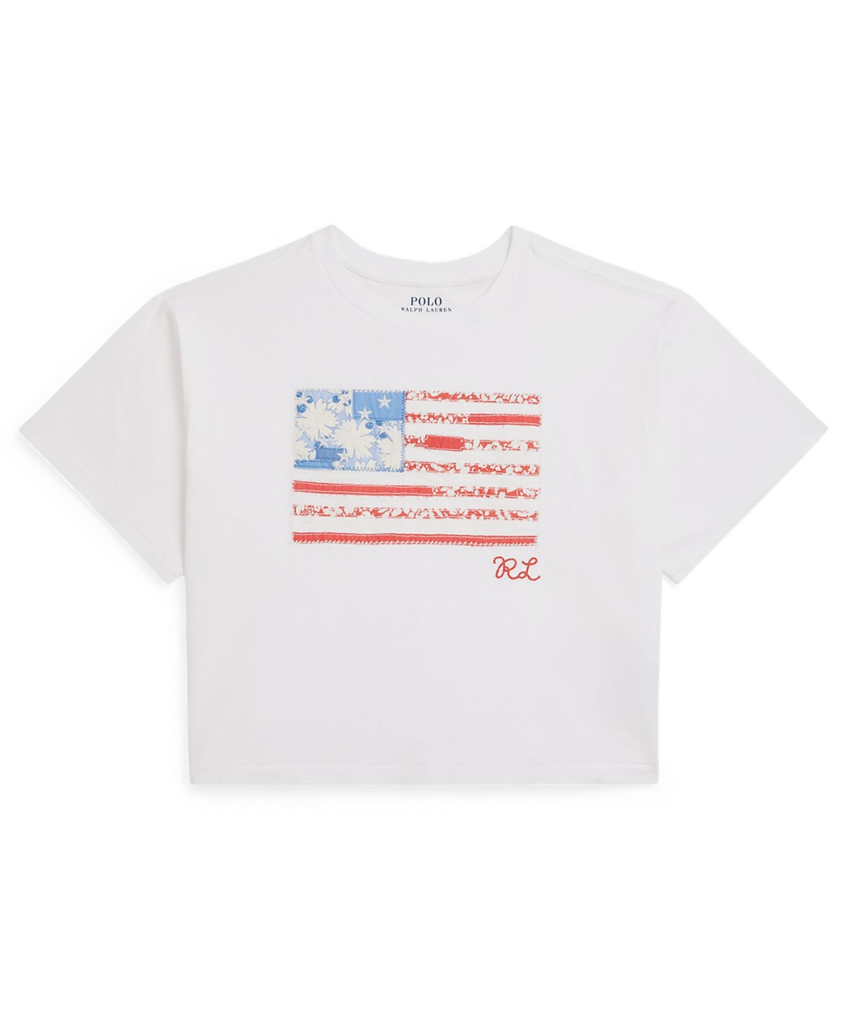 Polo Ralph Lauren Girls' 7-16 Floral Flag Crewneck Jersey Boxy T-Shirt