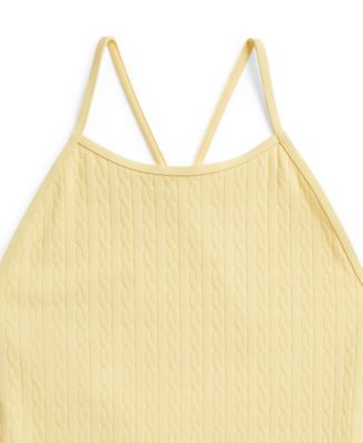 Girls' 7-16 Mini-Cable Jacquard Round Neck One-Piece Swimsuit