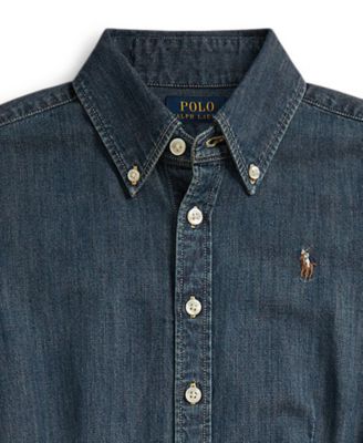 Girls' 7-16 Belted Indigo Button-Down Collar Denim Shirtdress