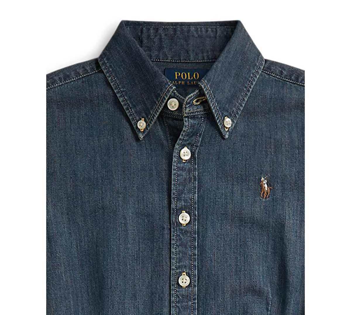 Polo Ralph Lauren Girls' 7-16 Belted Indigo Button-Down Collar Denim Shirtdress