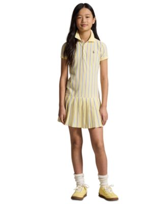 Girls' 7-16 Striped Oxford Mesh Polo Collar Dress