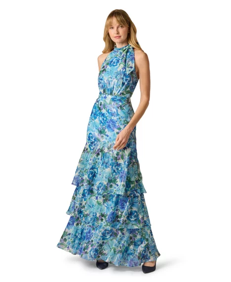 Petite Chiffon Ball Gown - Blue Multi
