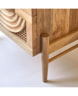 Solid mango wood and rattan bedside table