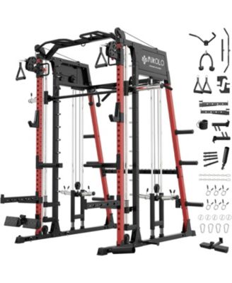 Smith Machine, 2200lbs Squat Rack with LAT-Pull Down System & Cable Crossover Machine, Training Equipment with Leg Hold-Down Attachment