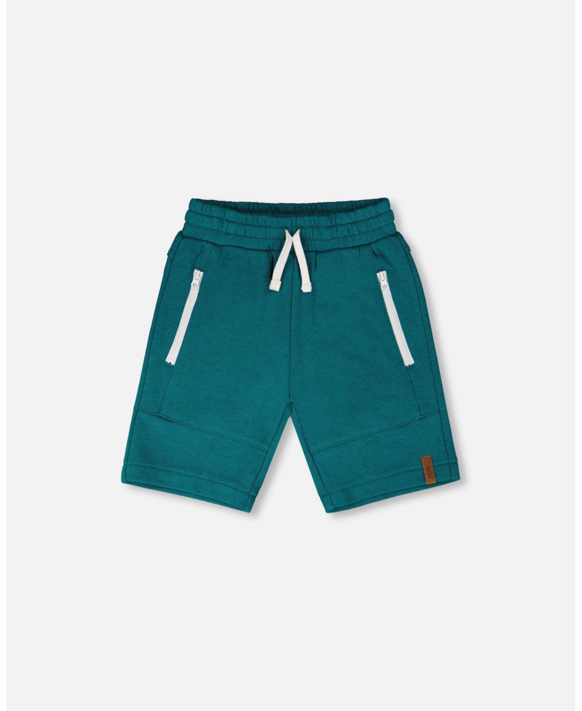 Deux par Deux Big Boys French Terry Shorts with Cross Seams Dark Turquoise