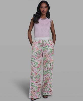 Women's Floral Border Print Mid-Rise Pants, Regular & Petite