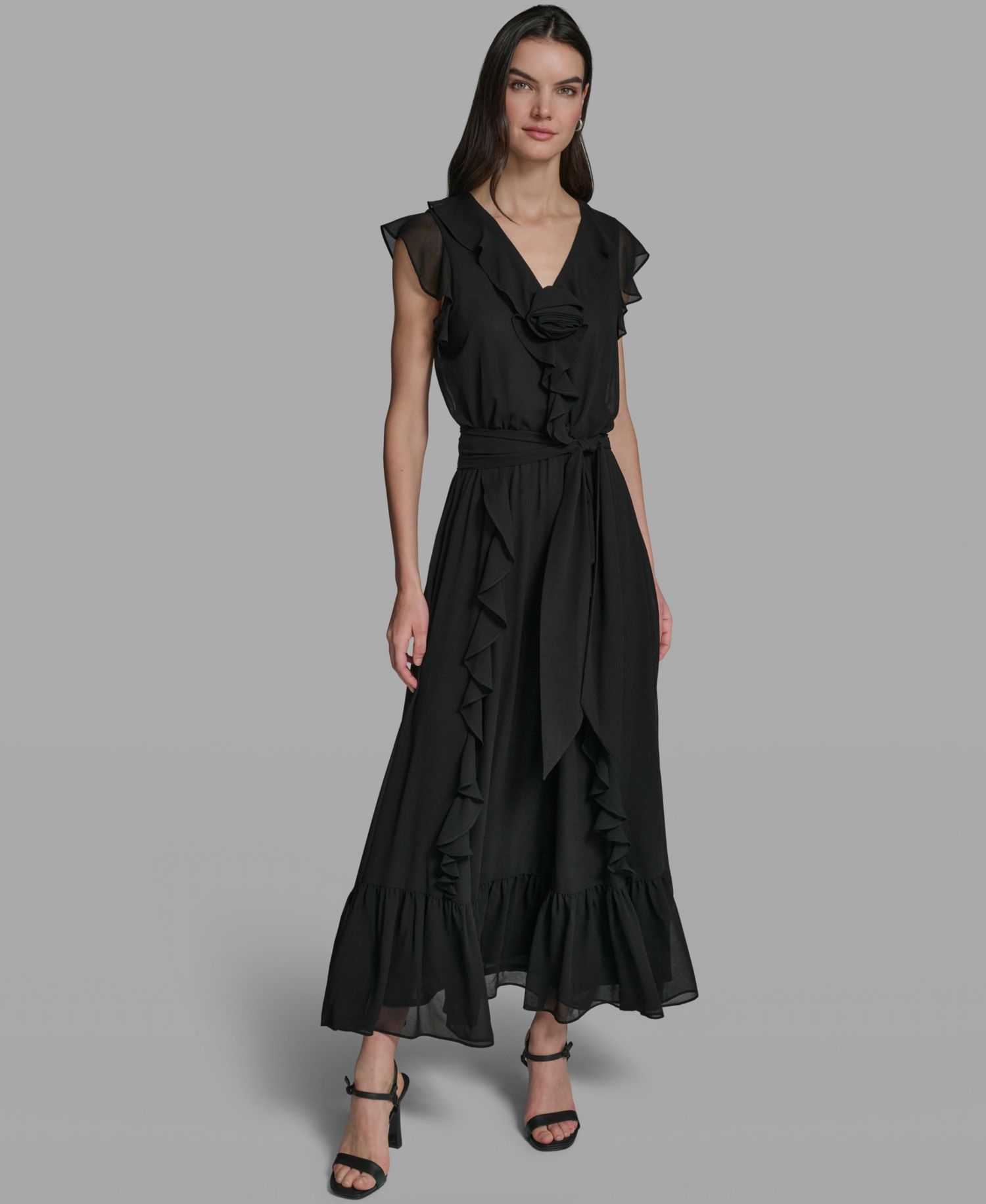 Women's V-Neck Ruffle Trim Dress