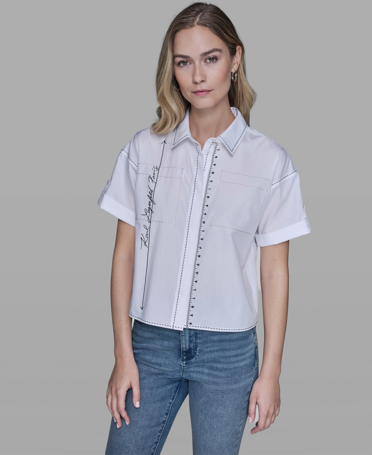 Karl Lagerfeld Paris Women's Collared Short-Sleeve Blouse
