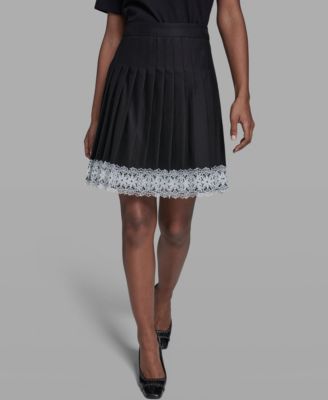 Women's Pleated Lace Trim Skirt
