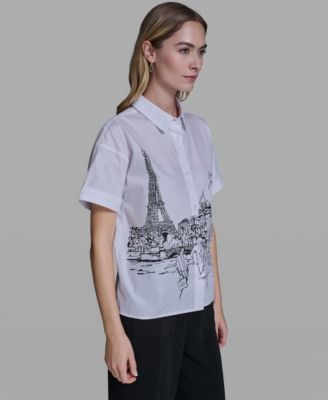 Women's Collared Short-Sleeve Poplin Shirt