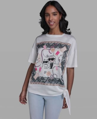 Women's Karl & Choupette Frame Side Tie Crew Neck T-Shirt
