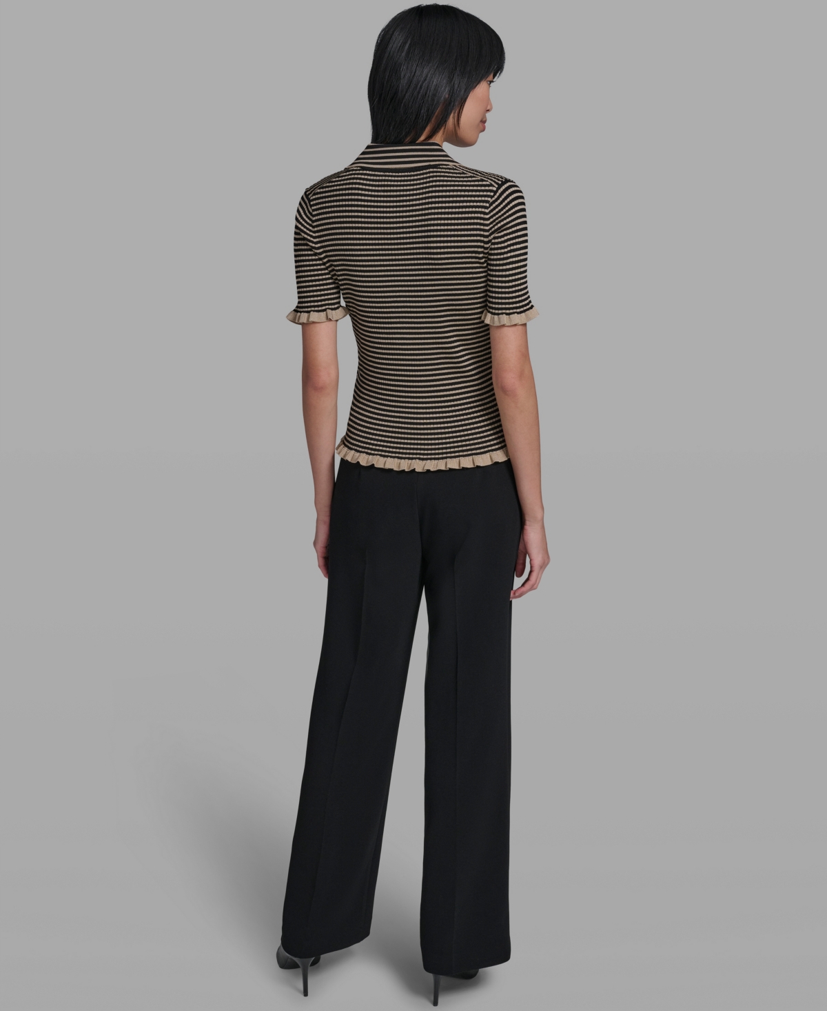 Karl Lagerfeld Paris Women's Collared Short-Sleeves Sweater