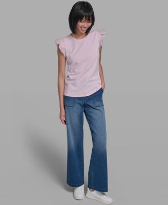 Women's Scallop Trim Boat Neck Top