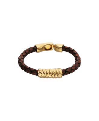 Leather And 18K Gold Alloy Bracelet with Links
